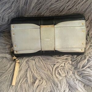 Chloé June Bow Leather Full Zip Clutch Wallet